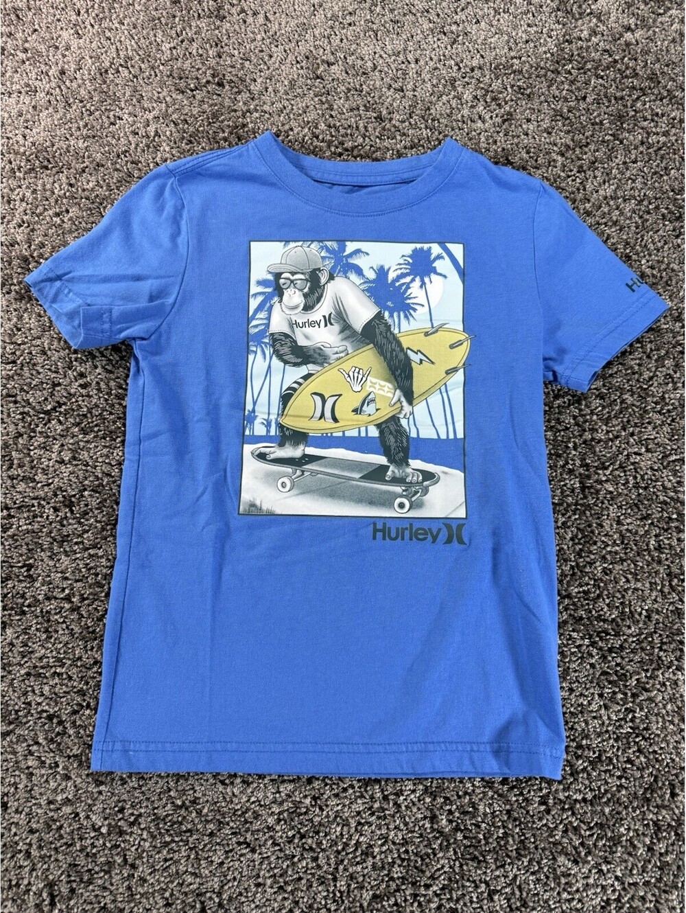 Hurley Surfing Graphic Shirt Sleeve Blue T-shirt Kids Size S (8-10) YRS - Picture 2 of 7